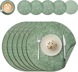 Tischsets Abwaschbar und Untersetzer 6er Set, Rund 