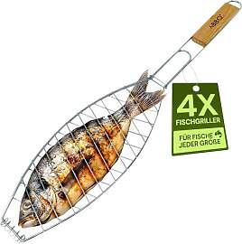 ToCi 4X Fischgriller (Silber) mit Holzgriff |