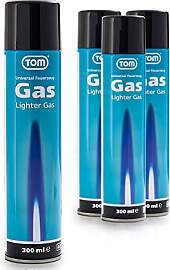 TOM 4 x Feuerzeuggas 300 ml - Kartusche zum