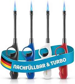 TOM 4 x Stabfeuerzeug mit Turbo Flame – langes