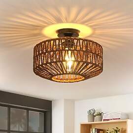 Toolight Rattan Deckenlampe Hängend Vintage, Boho 