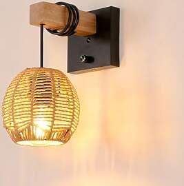 Toolight Wandleuchte Holz E27, Vintage Boho