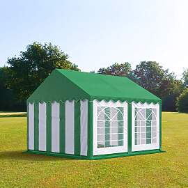 TOOLPORT 4x4m Partyzelt, PVC-Plane, grün-weiß -