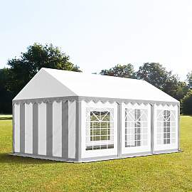 TOOLPORT 4x6m Partyzelt, PVC-Plane, grau-weiß -