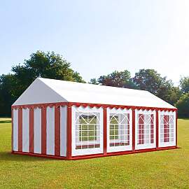 TOOLPORT 4x8m Partyzelt, PVC-Plane, rot-weiß -