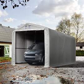 TOOLPORT 4x8m Zeltgarage, PVC-Plane, grau, ohne