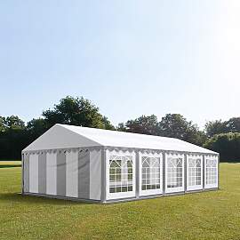 TOOLPORT 5x10m Partyzelt, PVC-Plane, grau-weiß -