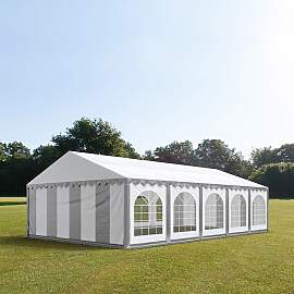 TOOLPORT 5x10m Partyzelt, PVC-Plane, grau-weiß,