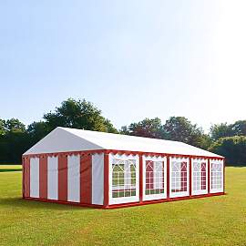 TOOLPORT 5x10m Partyzelt, PVC-Plane, rot-weiß -