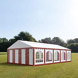 TOOLPORT 5x10m Partyzelt, PVC-Plane, rot-weiß,