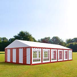 TOOLPORT 6x12m Partyzelt, PVC-Plane, rot-weiß -