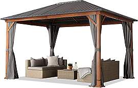 TOOLPORT Gartenpavillon 3x4 m Holzoptik, Stahldach 