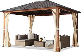 TOOLPORT Gartenpavillon 3x4 m Holzoptik, Stahldach 