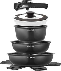 Topfset mit Abnehmbarer Griff, 9-Teilig Topfsets