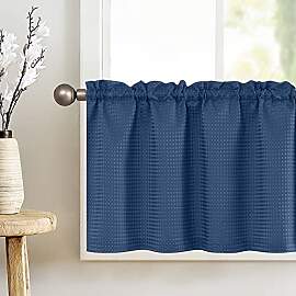 TOPICK Blau Scheibengardine für Küche Blickdicht 