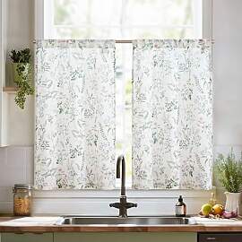 TOPICK Scheibengardinen Blumen Bistrogardine für