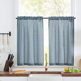 TOPICK Scheibengardinen modern Blau Bistrogardine