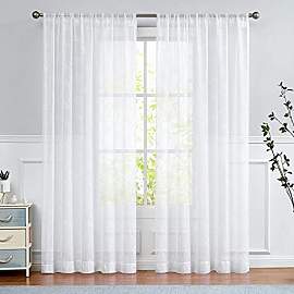 TOPICK Sheer Vorhang Voile Stangedurchzug Blätter 