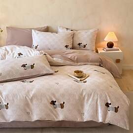 Tospass Bettwäsche 135x200 Dackel Khaki Braun