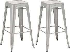 TPFLiving 2er Set Barhocker Joy Metall - Silber