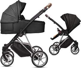 TPFLiving 2in1 Kinderwagen Royal Kunstleder - Onyx 