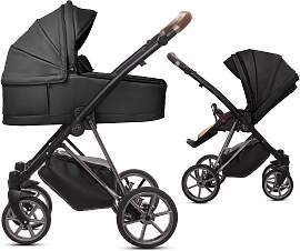 TPFLiving 2in1 Kinderwagen Royal Kunstleder - Onyx 