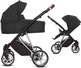 TPFLiving 2in1 Kinderwagen Ultra Stoff - Schwarz / 