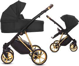 TPFLiving 2in1 Kinderwagen Ultra Stoff - Schwarz / 