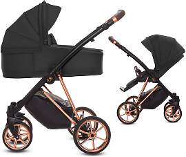 TPFLiving 2in1 Kinderwagen Ultra Stoff - Schwarz / 
