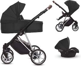 TPFLiving 3in1 Kinderwagen Ultra Stoff - Schwarz / 