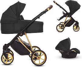 TPFLiving 3in1 Kinderwagen Ultra Stoff - Schwarz / 