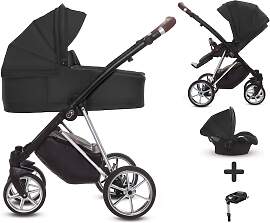 TPFLiving 4in1 Kinderwagen Ultra Stoff - Schwarz / 