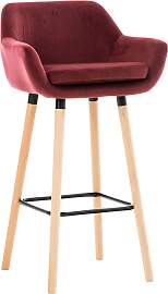 TPFLiving Barhocker Grande Gestell Holz Samt - Rot