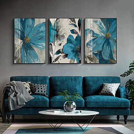 TPFLiving Luxus Poster Leinwand / Blumen in Blau / 