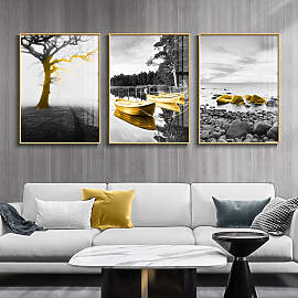 TPFLiving Luxus Poster Leinwand - Gelbe Boote auf
