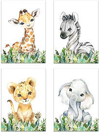 TPFLiving Poster Leinwand / Giraffe, Löwenbaby,