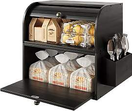 TQVAI Brotkasten Holz, Bambus Brotbehälter mit 2