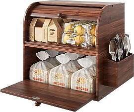 TQVAI Brotkasten Holz, Bambus Brotbehälter mit 2