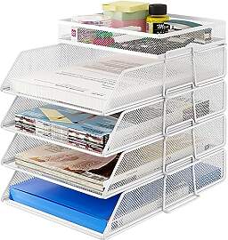 TQVAI Schreibtisch Organizer 4 Fächer mit Oberes