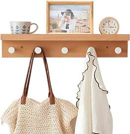 TREOAKWIS Wandgarderobe mit Ablage, Wandregal mit