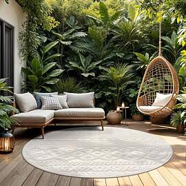 TT Home Outdoor Teppich Rund 120 cm Creme,