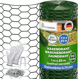 TTL GARDEN 1x25m Hasendraht 25x45mm Masche grün
