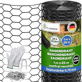 TTL GARDEN 1x25m Hasendraht 25x45mm Masche schwarz 