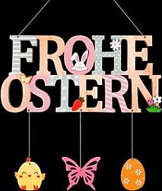 Türschild Frohe Ostern aus Holz, Osterdeko zum