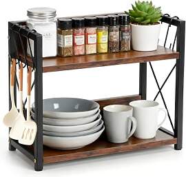 Tuevob Kaffee Tee Organizer, 2-Tier Holz Kaffeebar 