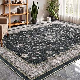 Tuocal Vintage Schwarz Teppich 120x170 cm,
