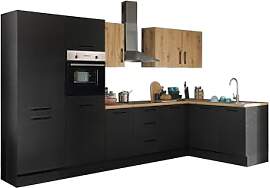 Turin LB Eckküche 340 x 211 x 60 cm, schwarz -