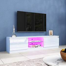 TV Schrank Lowboard mit LED Beleuchtung, Hochglanz 