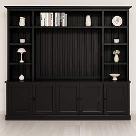 TV-Wohnwand mit Latten-Look in schwarz