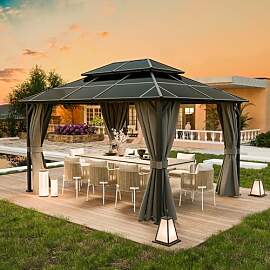 UDPATIO 3x4 m Pavillon Polycarbonat Doppeldach mit 